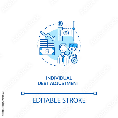 Individual debt adjustment blue concept icon. Terms of repaying credit. Borrower payment. Bankruptcy alternative idea thin line illustration. Vector isolated outline RGB color drawing. Editable stroke