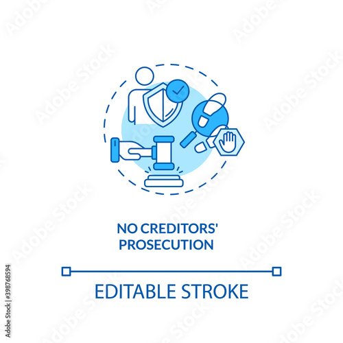 No creditors prosecution blue concept icon. Prevent legal act. No financial crisis. Debt free. Bankruptcy idea thin line illustration. Vector isolated outline RGB color drawing. Editable stroke