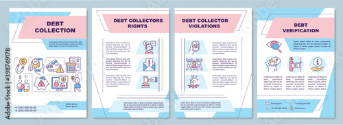 Debt collection brochure template. Collectors rights, violations. Flyer, booklet, leaflet print, cover design with linear icons. Vector layouts for magazines, annual reports, advertising posters photo
