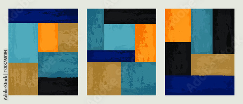 Set 3 illustration vector EPS print hand draw painted abstract shapes geometry contemporary aesthetic mid century modern art Scandinavian nordic design style