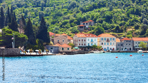 view of Bay of Kotor shore from the sea, Montenegro © Tatiana Svetlichnaya