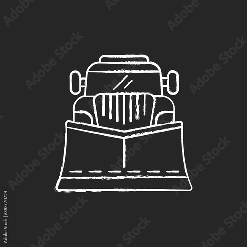 Snow blades for trucks chalk white icon on black background. Snow plow winter service. Cleaning streets from winter weather. Tools for huge cars. Isolated vector chalkboard illustration
