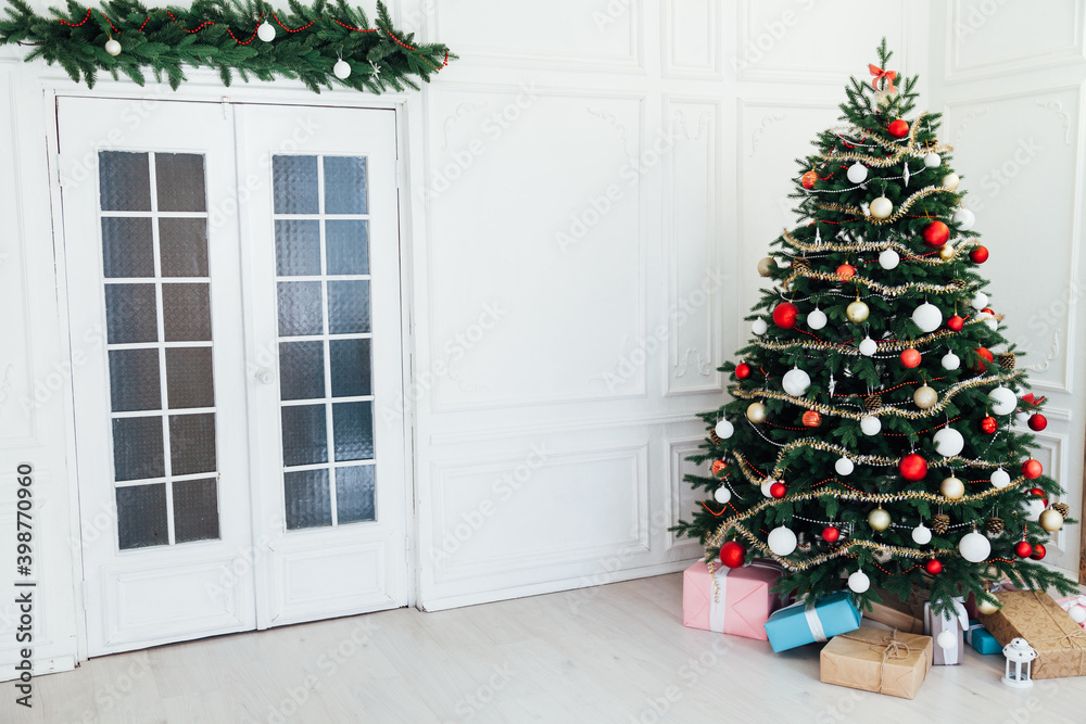 Decor interior of the house Christmas tree holiday presents new year's background Decor interior of the house Christmas tree holiday presents new year's background