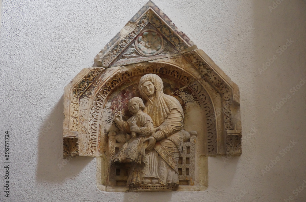 Corfinio- Abruzzo - Complex of the Cathedral of San Pelino: Linked to the Byzantine modules you can see the walled bas-relief depicting the Madonna and Child