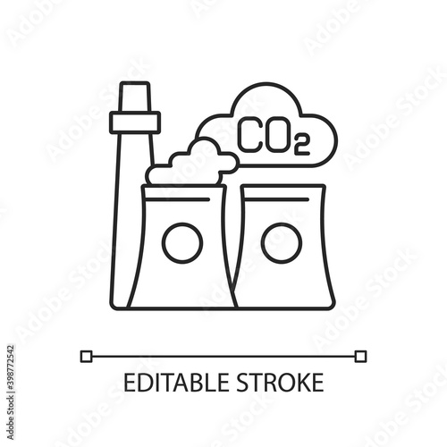 Air pollution linear icon. Mixture of solid particles and gases in air. Factories damaging planet. Thin line customizable illustration. Contour symbol. Vector isolated outline drawing. Editable stroke