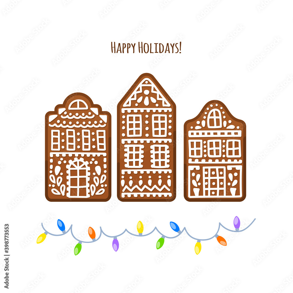 Gingerbread cookie on a white background. Christmas cookies in the form of houses. Vector cartoon biscuit. Flat design. Gingerbread cookie on a white background. Christmas cookies in the form of houses. Vector cartoon biscuit. Flat design.