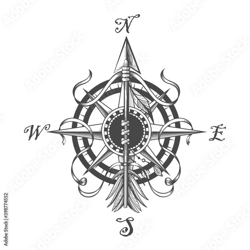 Navigation Compass and Indian Arrow Tattoo