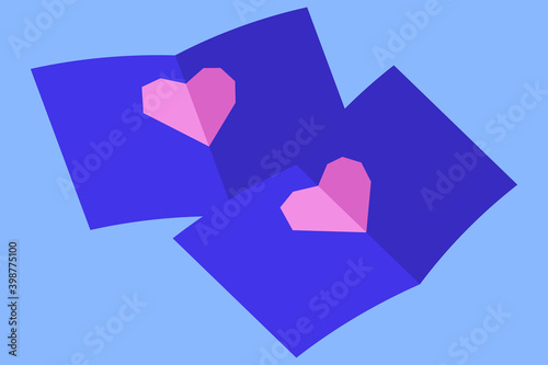 Two love letters with hearts. Perfect match concept. Flat vector illustration.