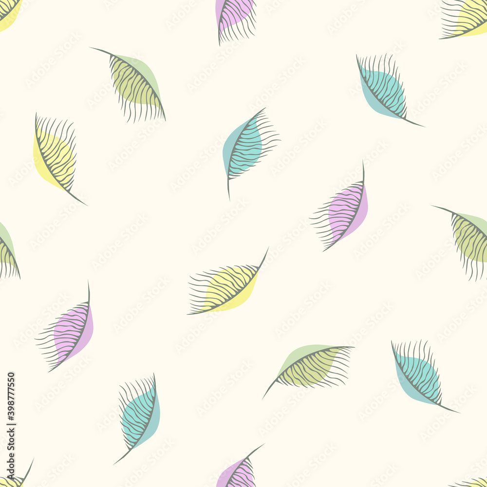 Autumn leaves background. Vector seamless pattern with small colorful leaf silhouettes on white background. Elegant abstract ornament texture. Repeat design for print, wrapping, wallpapers, decoration