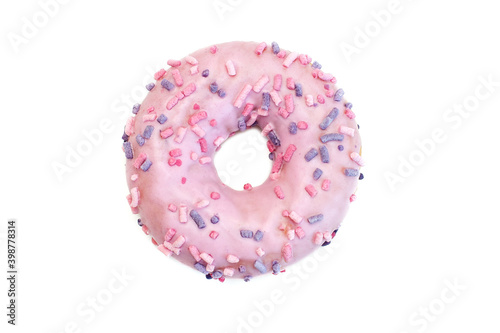 Donuts pink with sprinkles on a white background