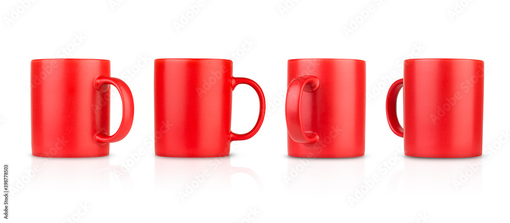 four red cups on isolated white background four red cups on isolated white background