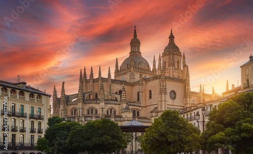 Cathedral and Gothic and medieval architecture in the main square of Segovia, Castilla y Leon, Spain, a UNESCO World Heritage Site