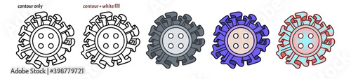 Set of cute decorative sewing buttons with textile ruffles in different versions. Colored isolated creative occupation vector illustration	