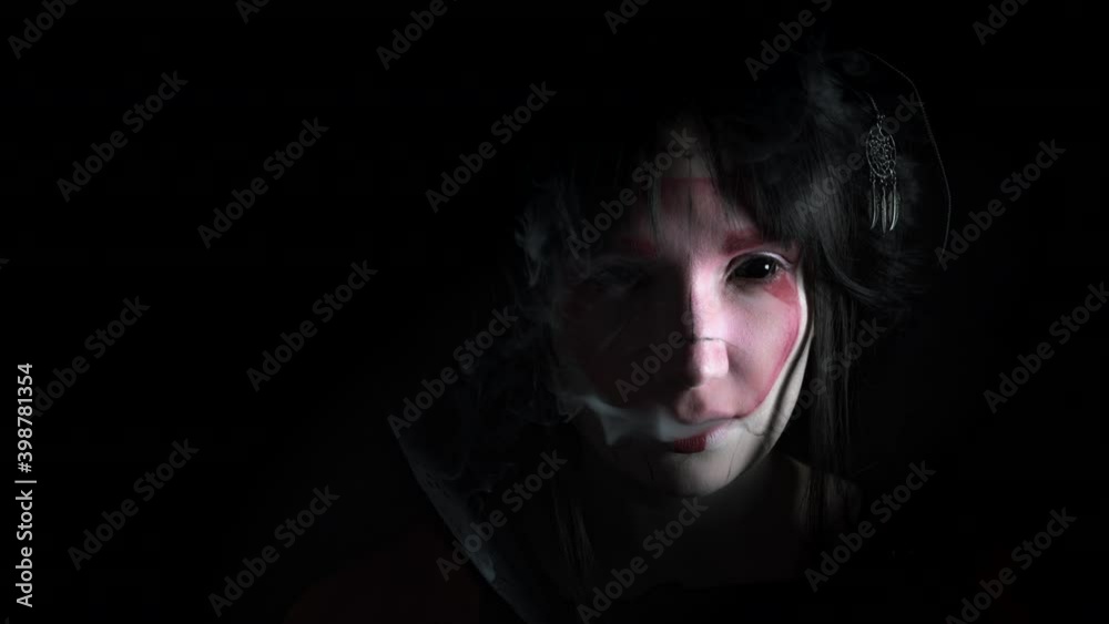 4k Black Background of Geisha Woman Posing with Black Eyes 4k Black Background of Geisha Woman Posing with Black Eyes