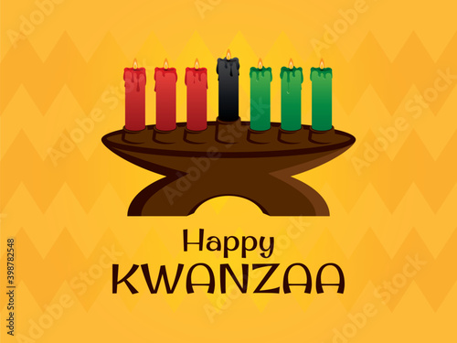 Happy Kwanzaa Sign with kinara candlestick vector. Kinara candlestick holder with seven burning candles vector. African American cultural holiday. Important day