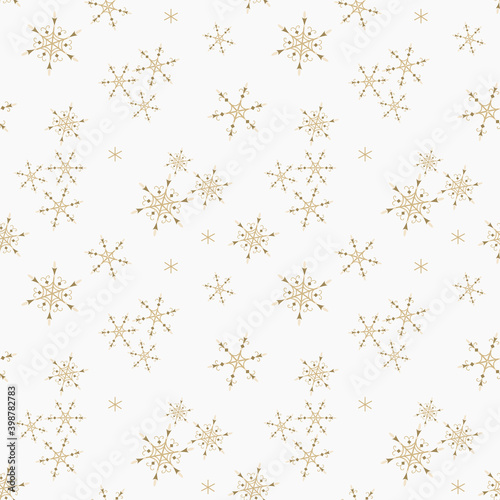 Wallpaper Mural Golden vector snowflakes seamless pattern. Elegant Christmas and New Year background texture with gold snow, small snowflakes, sparkles on white. Winter holidays theme. Luxury repeat design for decor Torontodigital.ca