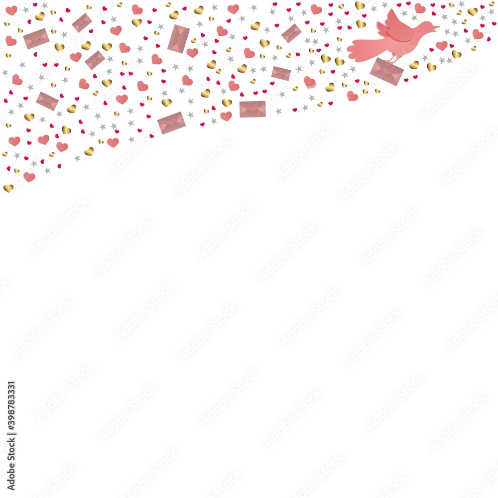 Vector illustration with a border from hearts, love-bird and letters, element for valentine, wedding and romantic themes Vector illustration with a border from hearts, love-bird and letters, element for valentine, wedding and romantic themes