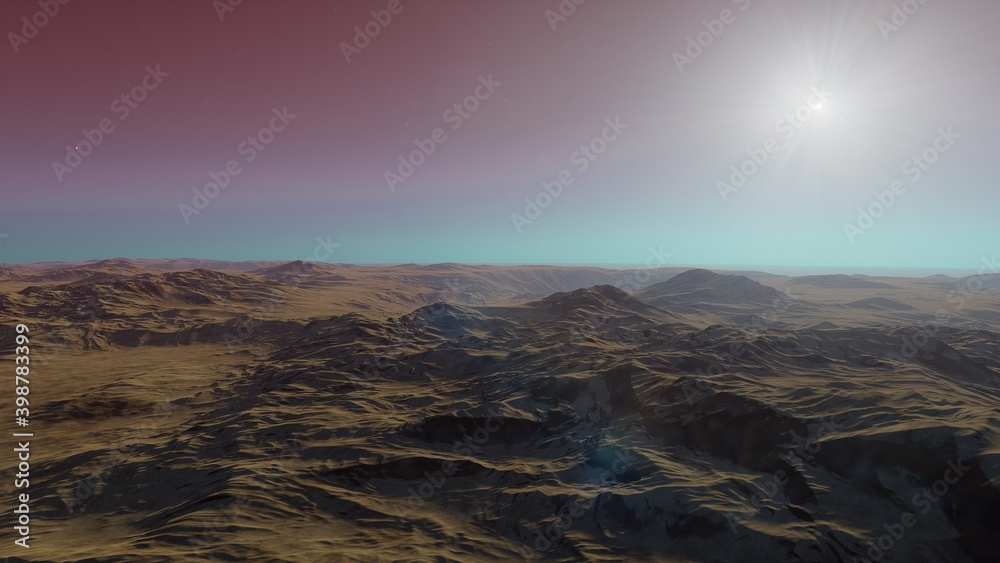 alien planet landscape, science fiction illustration, view from a beautiful planet, beautiful space background 3d render
