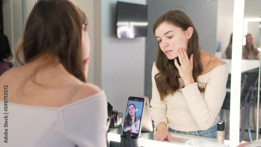 Makeup vlogger influencer creating cosmetic product explainer video. personal make up vlog. Young woman influencer beauty fashion blogger. Makeup vlogger influencer creating cosmetic product explainer video. personal make up vlog. Young woman influencer beauty fashion blogger.