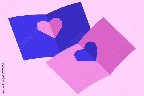 Two matching love letters with hearts. Perfect match concept. Flat modern vector illustration.