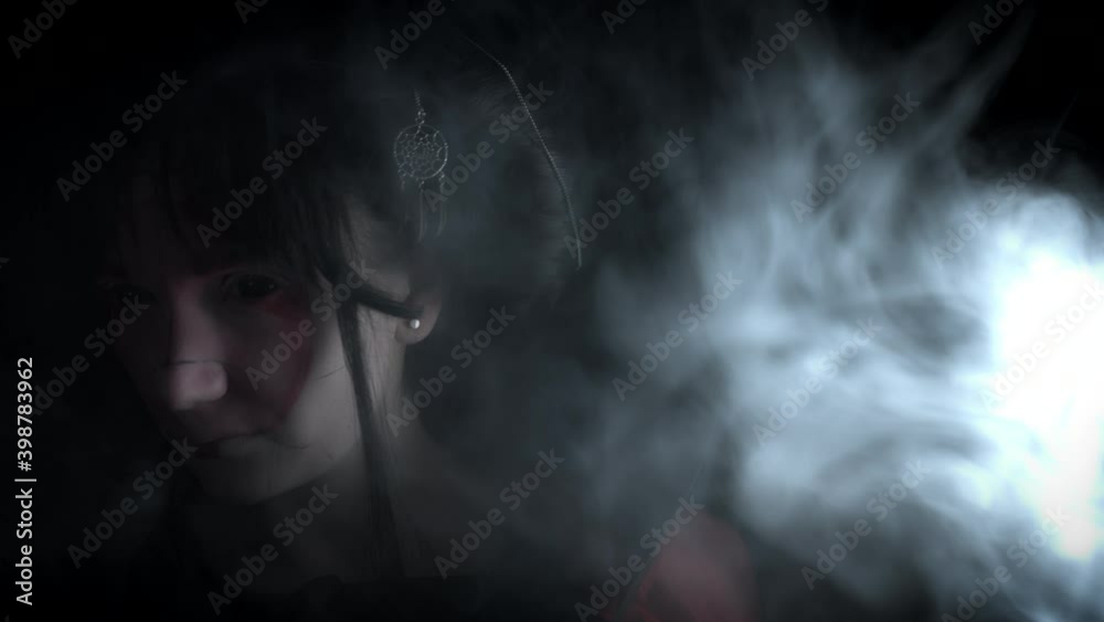 4k Black Background of Geisha Woman Posing with Black Eyes 4k Black Background of Geisha Woman Posing with Black Eyes