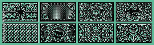 set of layouts for decorative panels made of plywood for laser cutting cnc