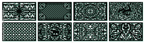 set of layouts for decorative panels made of plywood for laser cutting cnc