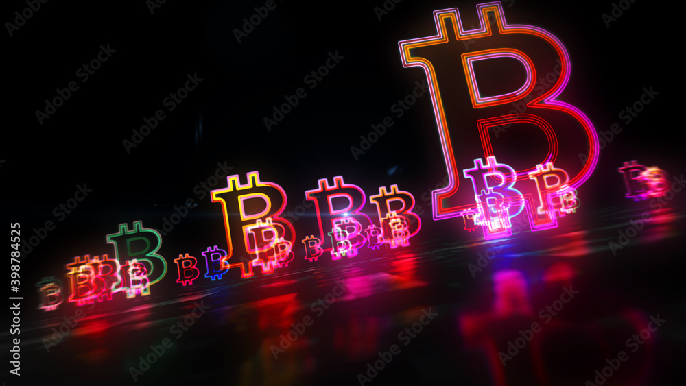 Bitcoin money symbol abstract neon 3d illustration Bitcoin money symbol abstract neon 3d illustration