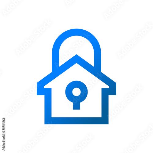 Logotipo seguridad en el hogar. Icono candado como casa con lineas en color azul