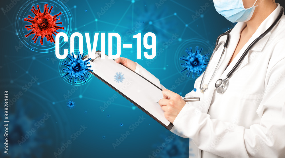 doctor prescribes a prescription with COVID-19 inscription, pandemic concept doctor prescribes a prescription with COVID-19 inscription, pandemic concept