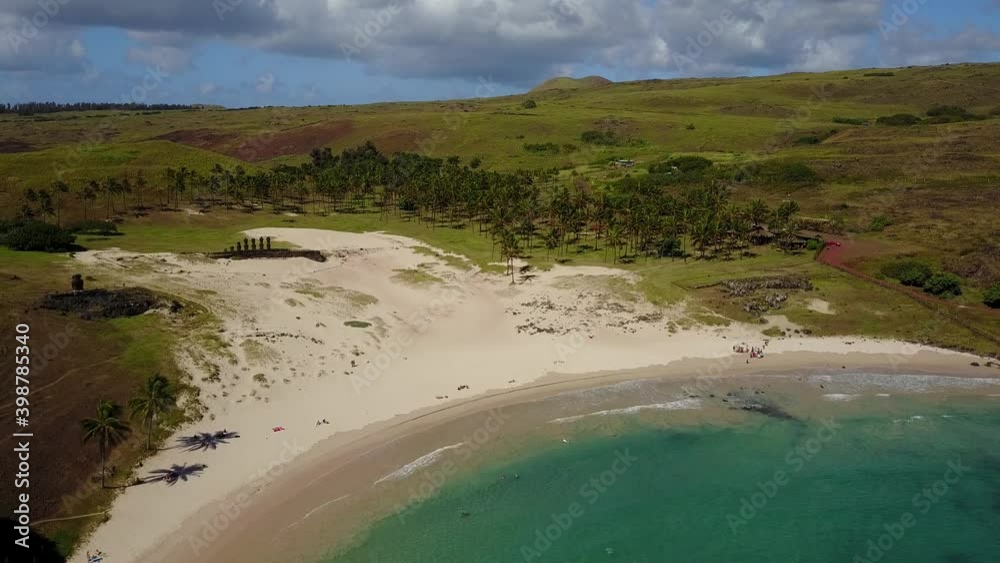 Aerial view of Anakena beach on the Easter Island, Chile Aerial view of Anakena beach on the Easter Island, Chile