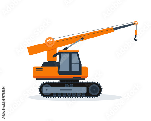 Orange crane truck isolated on white background