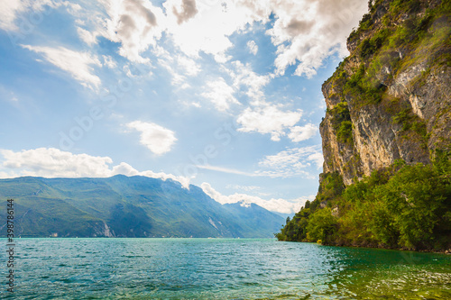 Nature wilderness landscape with mountains at lake Garda, Italy