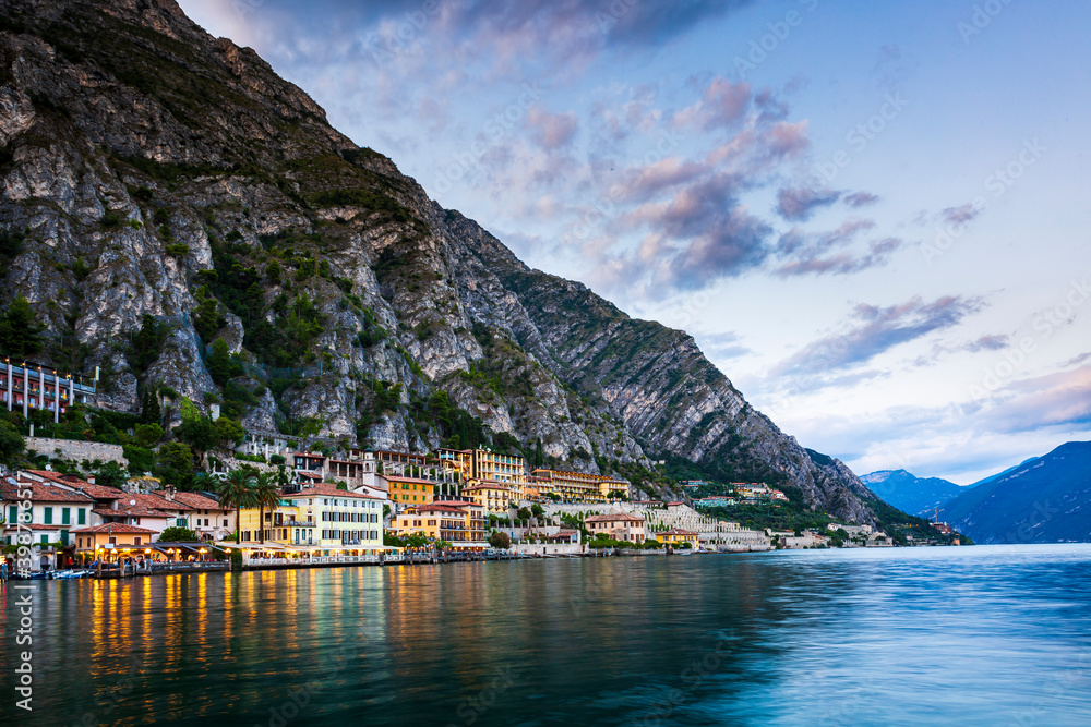 Limone sul Garda village at the lake during a summer sunset