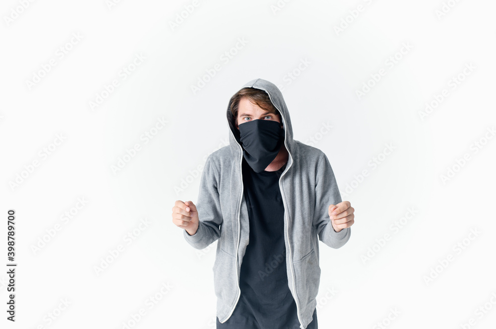 masked man with a hood gesturing with his hands theft gangster crime masked man with a hood gesturing with his hands theft gangster crime