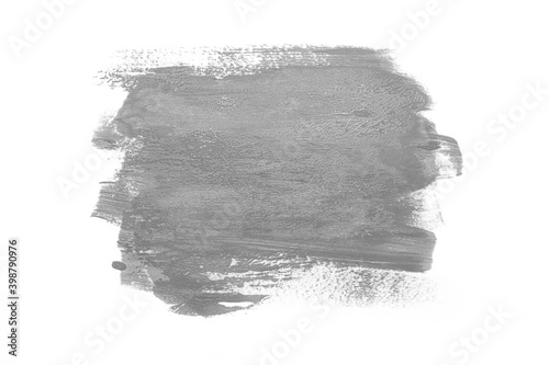 Trendy Color of the year 2021 Ultimate Gray. Sample of Ultimate Gray paint on white isolated background.Texture of gray paint. Fashionable Ultimate Gray pantone color of spring-summer 2021 season.