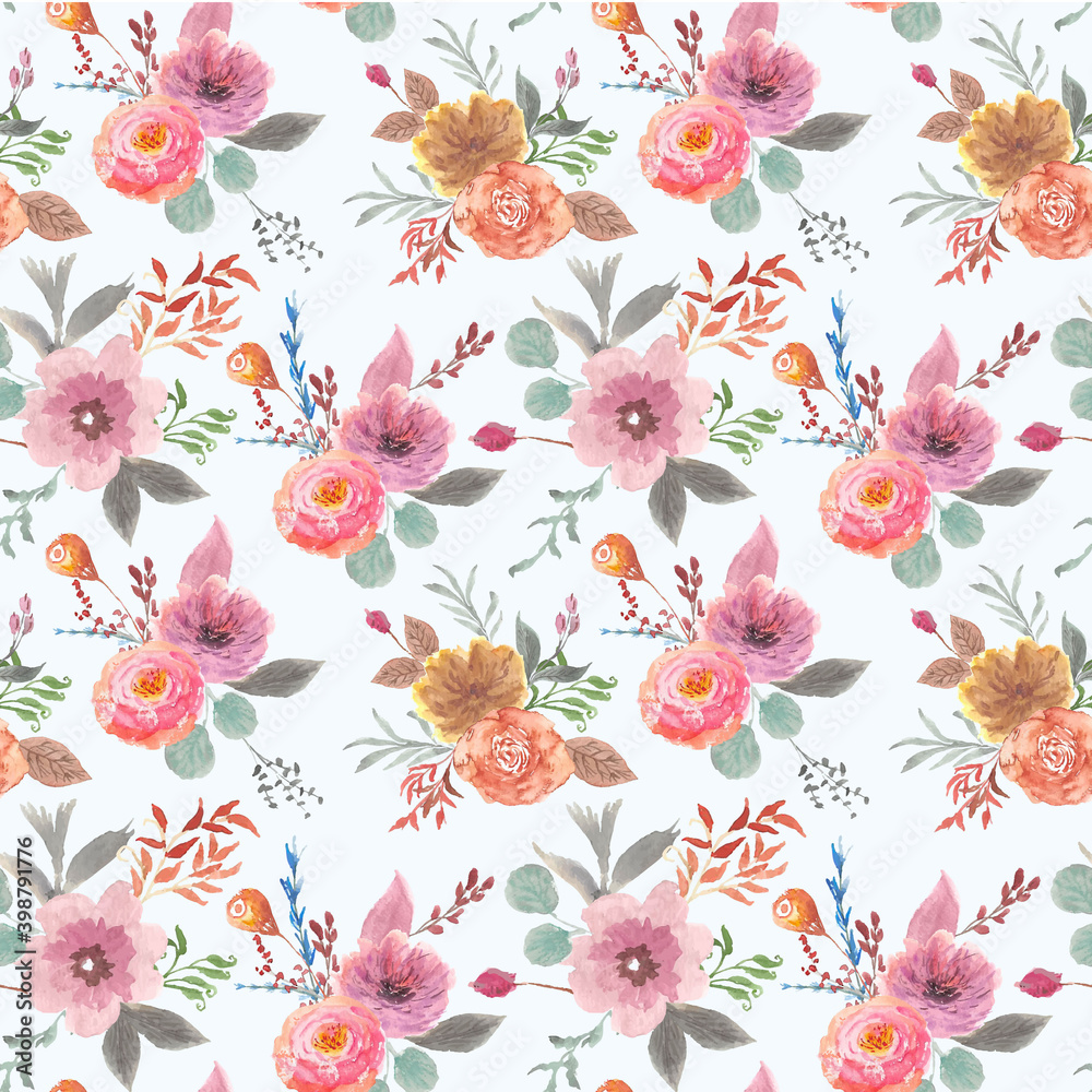 Beautiful soft floral brunches watercolor seamless pattern