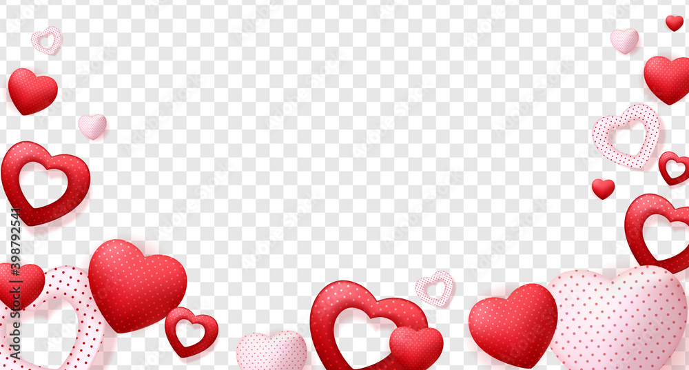 Hearts isolated on transparent background, decorations for Valentine's day design. Vector Illustration EPS10