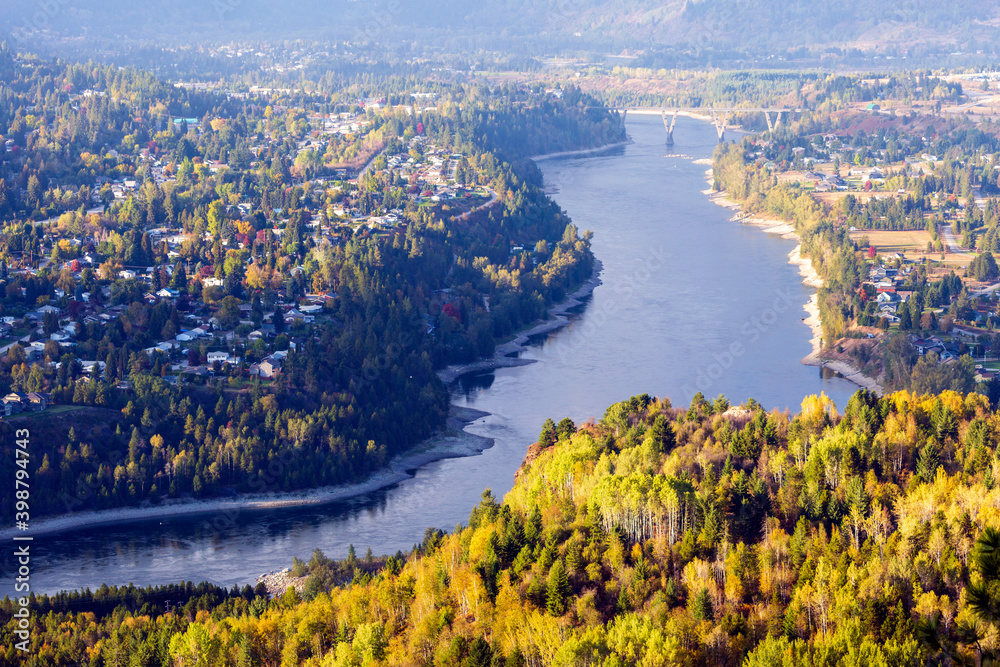 View of Castlegar British Columbia and Columbia River