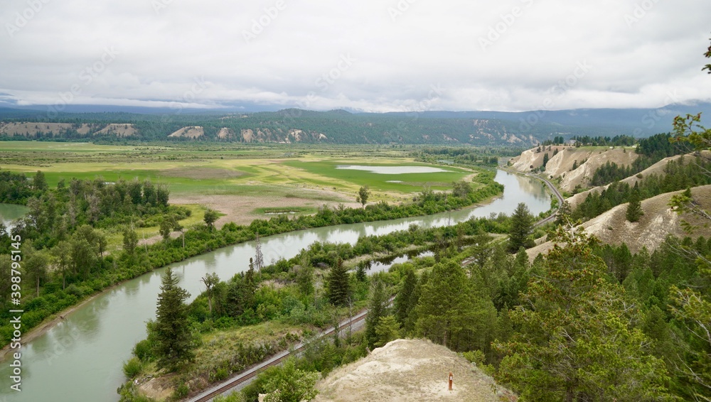 Lookout View to Columbia River and meadows at Radium Hot Springs 