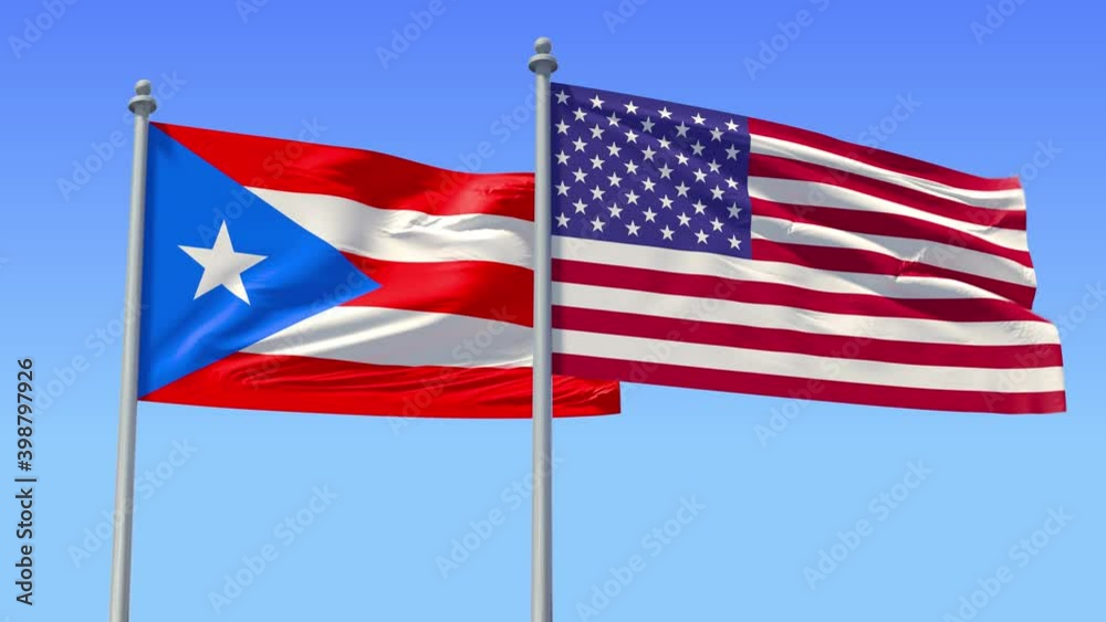 USA and Puerto Rico flag on flagpole excellent quality. Puerto Rico and The United States of America waving flag in wind. Endless Animation. LOOP/CYCLE Animation. USA and Puerto Rico flag on flagpole excellent quality. Puerto Rico and The United States of America waving flag in wind. Endless Animation. LOOP/CYCLE Animation.