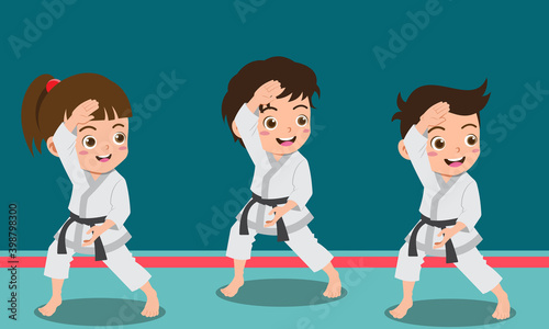 Cartoon Kids Practicing Martial Arts