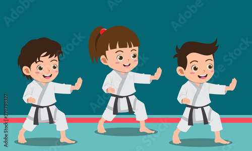 Cartoon Kids Practicing Martial Arts