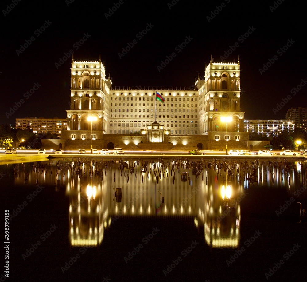 Parliament of Baku city by night, Azerbaijan 