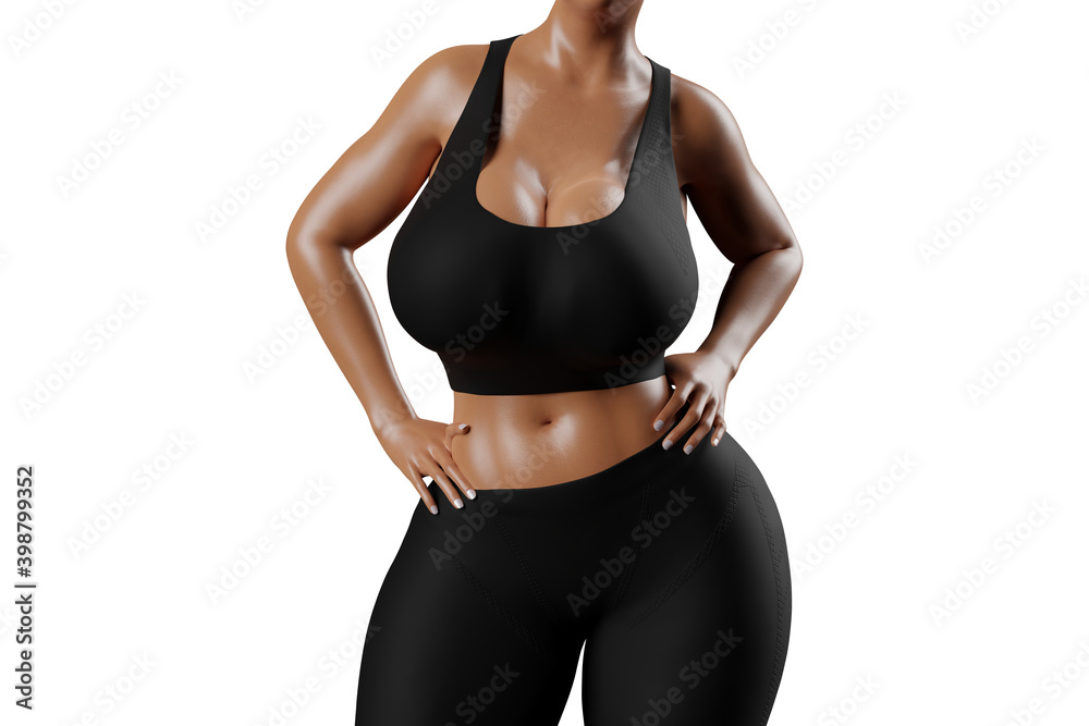 Young slim woman with big breasts in black sportswear Young slim woman with big breasts in black sportswear