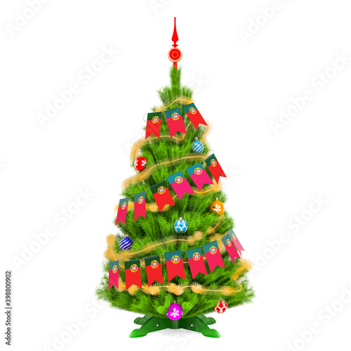 Christmas tree with Portuguese Xmas pennant flags, 3D rendering