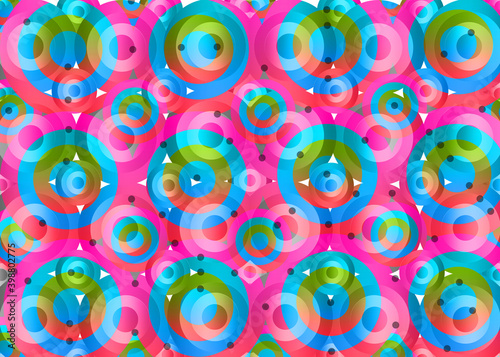 abstract fashion style pattern with neon circles background, 70s 80s style and colors