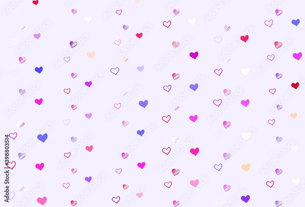 Light Blue, Red vector pattern with colorful hearts.