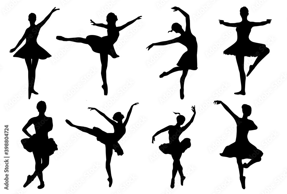 Set of female ballet dancer silhouettes vector illustration