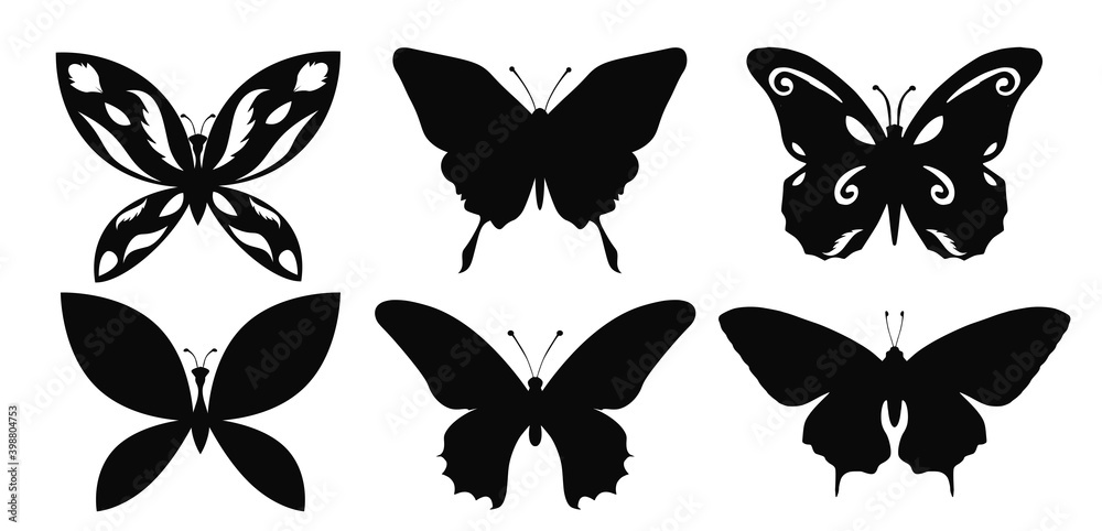 Obraz premium Silhouette set of butterflies isolated on white background